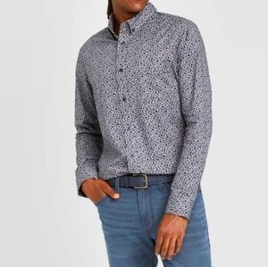 Goodfellow & Co Men's Slim Fit Long Sleeve Button-Down Shirt, Athens Blue, S